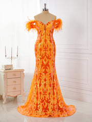 Sheath Off-the-Shoulder Feather Sweep Train Dress