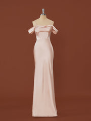Sheath Silk Like Satin Cold Shoulder Pleated Floor-Length Corset Dress