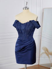 Sheath Silk Like Satin Off-the-Shoulder Appliques Lace Corset Short/Mini Dress