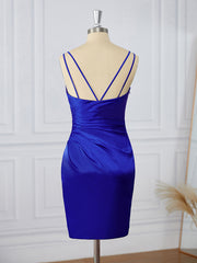 Sheath Silk Like Satin V-neck Pleated Short/Mini Dress