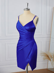 Sheath Silk Like Satin V-neck Pleated Short/Mini Dress