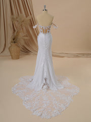 Sheath Stretch Crepe Off-the-Shoulder Appliques Lace Cathedral Train Corset Wedding Dress