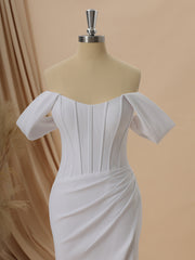 Sheath Stretch Crepe Off-the-Shoulder Pleated Chapel Train Corset Wedding Dress