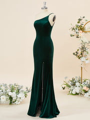 Sheath Velvet One-Shoulder Floor-Length Bridesmaid Dress