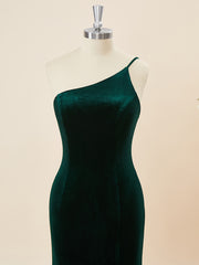 Sheath Velvet One-Shoulder Floor-Length Bridesmaid Dress