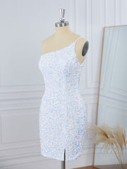 Sheath Velvet Sequins One-Shoulder Short/Mini Dress