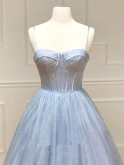 Shiny Blue Long Prom Dresses For Black girls For Women, Shiny Blue Formal Evening Dresses