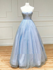 Shiny Blue Long Prom Dresses For Black girls For Women, Shiny Blue Formal Evening Dresses