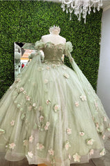 Shiny Light Sage Green Princess Dress with Flowers£¬Light Sage Green Ball Gown,Sweet 16 Dress