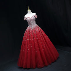 Shiny Red Sequins Pretty Long Formal Dress Outfits For Girls, Dark Red Sweet 16 Dresses