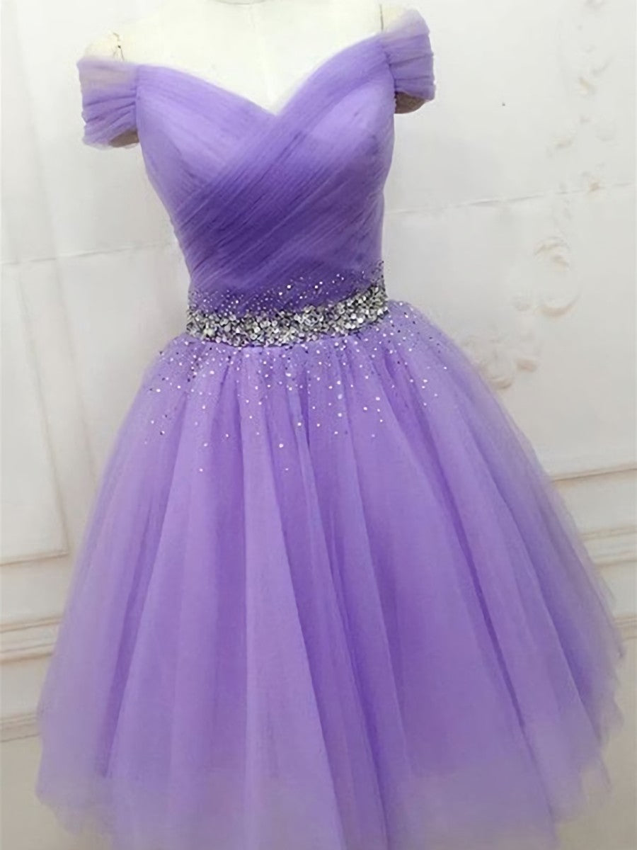 Shiny Sequins Purple Short Prom Dresses For Black girls For Women, Off the Shoulder Purple Formal Homecoming Dresses