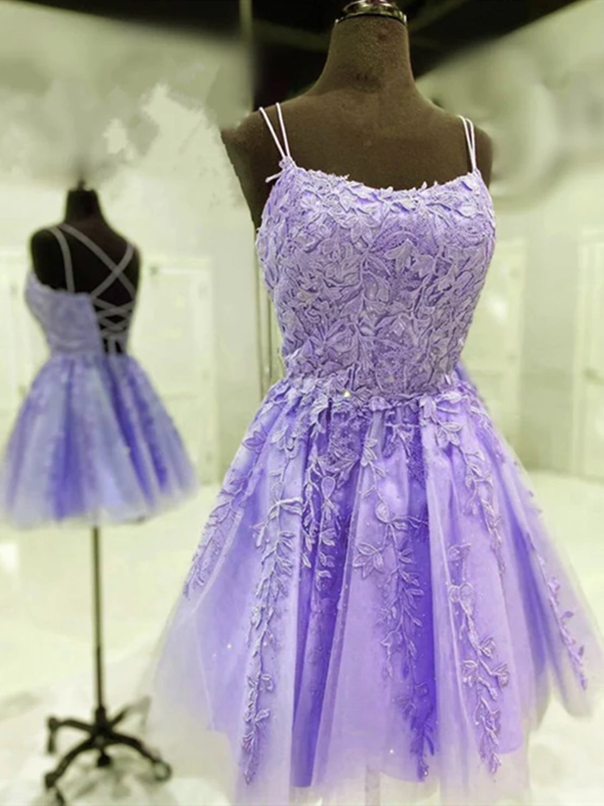 Short Backless Lace Prom Dresses For Black girls For Women, Short Backless Purple Lace Formal Homecoming Dresses