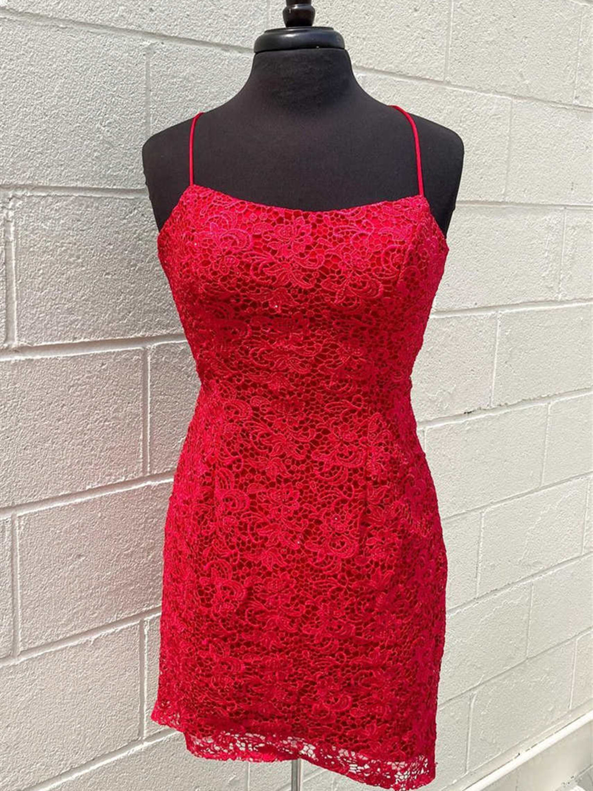 Short Backless Red Lace Prom Dresses For Black girls For Women, Open Back Short Red Lace Formal Homecoming Dresses