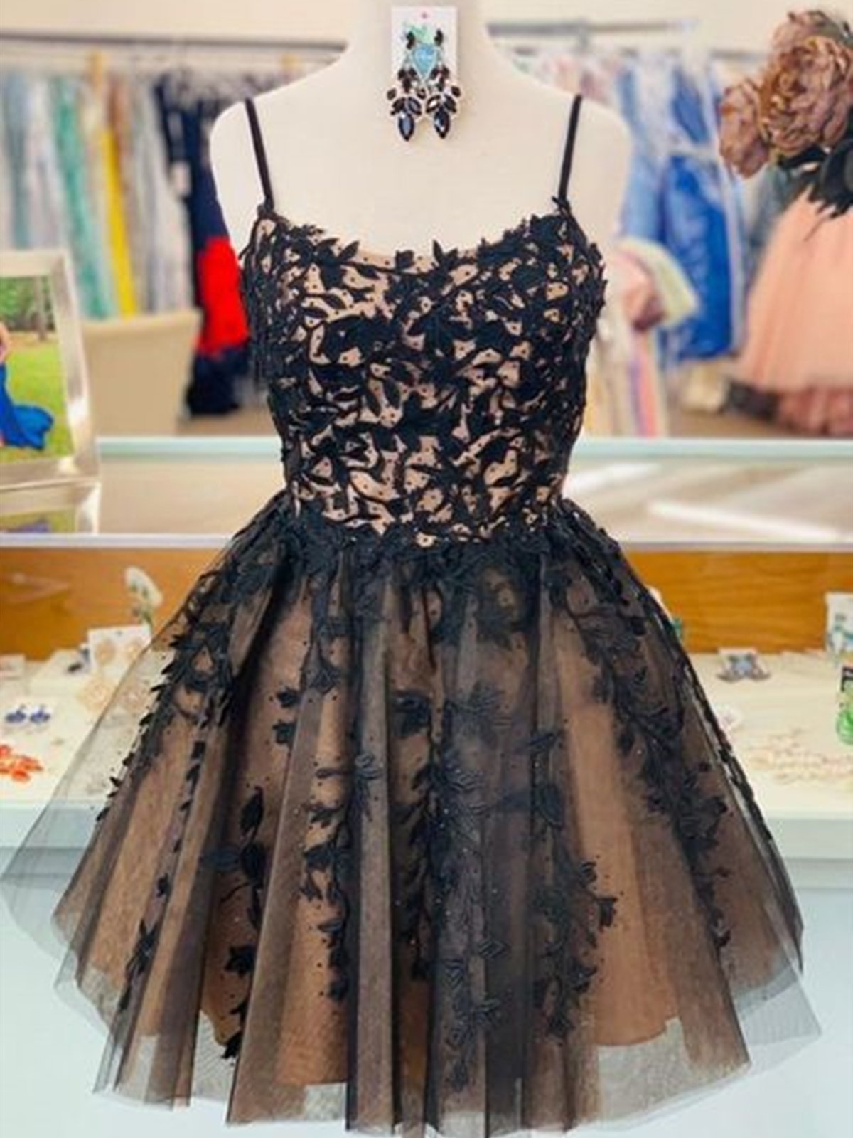Short Black Lace Prom Dresses For Black girls For Women, Short Black Lace Graduation Homecoming Dresses