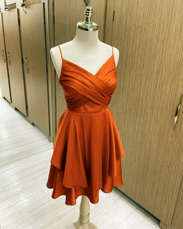 Short Burnt Orange Satin Cocktail Dresses For Black girls V-neck Semi Formal Dress