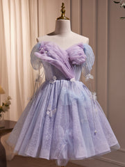 Short Purple Tulle Prom Dresses For Black girls For Women, Short Purple Tulle Formal Homecoming Dresses