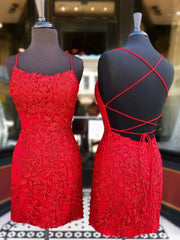Short Red Backless Lace Prom Dresses For Black girls For Women, Short Backless Red Lace Graduation Homecoming Dresses