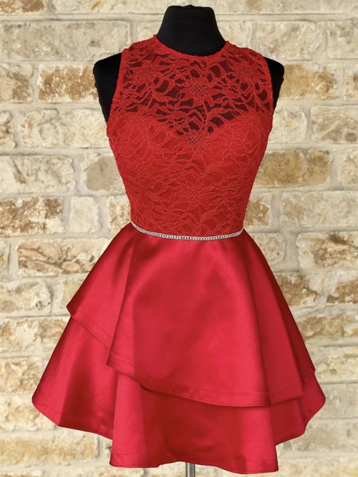 Short Red Lace Prom Dresses For Black girls For Women, Short Red Lace Formal Homecoming Dresses