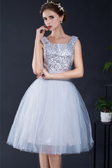 Short Sequin Tulle Lace-up Knee-length Homecoming Dresses