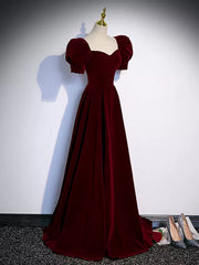 Short Sleeves Burgundy Long Prom Dresses For Black girls For Women, Wine Red Long Formal Evening Dresses