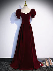 Short Sleeves Burgundy Long Prom Dresses For Black girls For Women, Wine Red Long Formal Evening Dresses