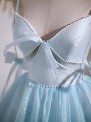 Short V Neck Beaded Blue Prom Dresses For Black girls For Women, Short Blue V Neck Formal Homecoming Dresses