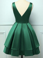 Short V Neck Dark Green Prom Dresses For Black girls For Women, Short V Neck Dark Green Formal Homecoming Dresses