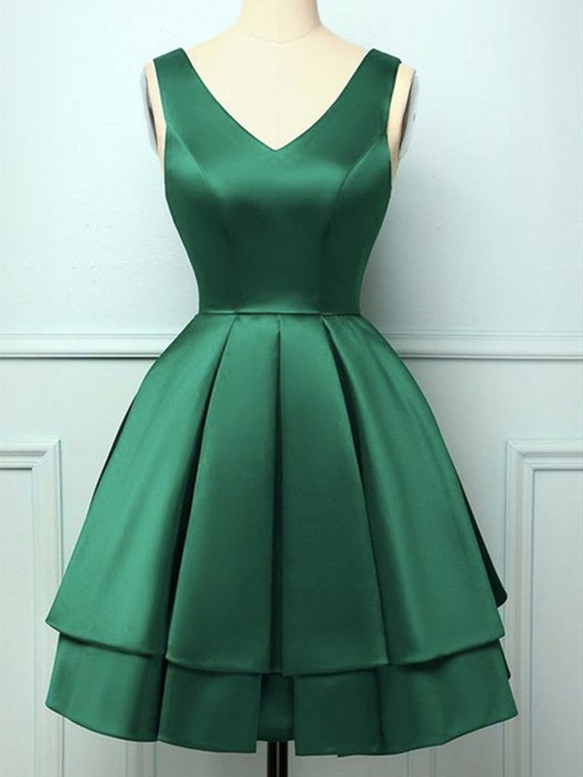 Short V Neck Dark Green Prom Dresses For Black girls For Women, Short V Neck Dark Green Formal Homecoming Dresses