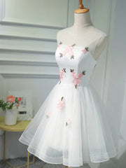 Short White Floral Prom Dresses For Black girls For Women, Short White Floral Formal Homecoming Dresses