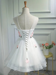 Short White Floral Prom Dresses For Black girls For Women, Short White Floral Formal Homecoming Dresses