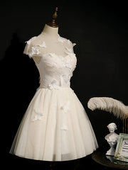 Short White Prom Dresses For Black girls with Butterfly, Short White Formal Homecoming Dresses
