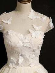 Short White Prom Dresses For Black girls with Butterfly, Short White Formal Homecoming Dresses