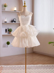 Short White Tulle Prom Dress Outfits For Girls, Short White Tulle Formal Homecoming Dresses