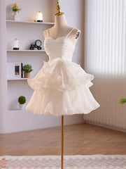 Short White Tulle Prom Dress Outfits For Girls, Short White Tulle Formal Homecoming Dresses