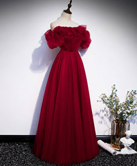 Simple A line Burgundy Long Prom Dress Outfits For Girls, Burgundy Wedding Party Dress