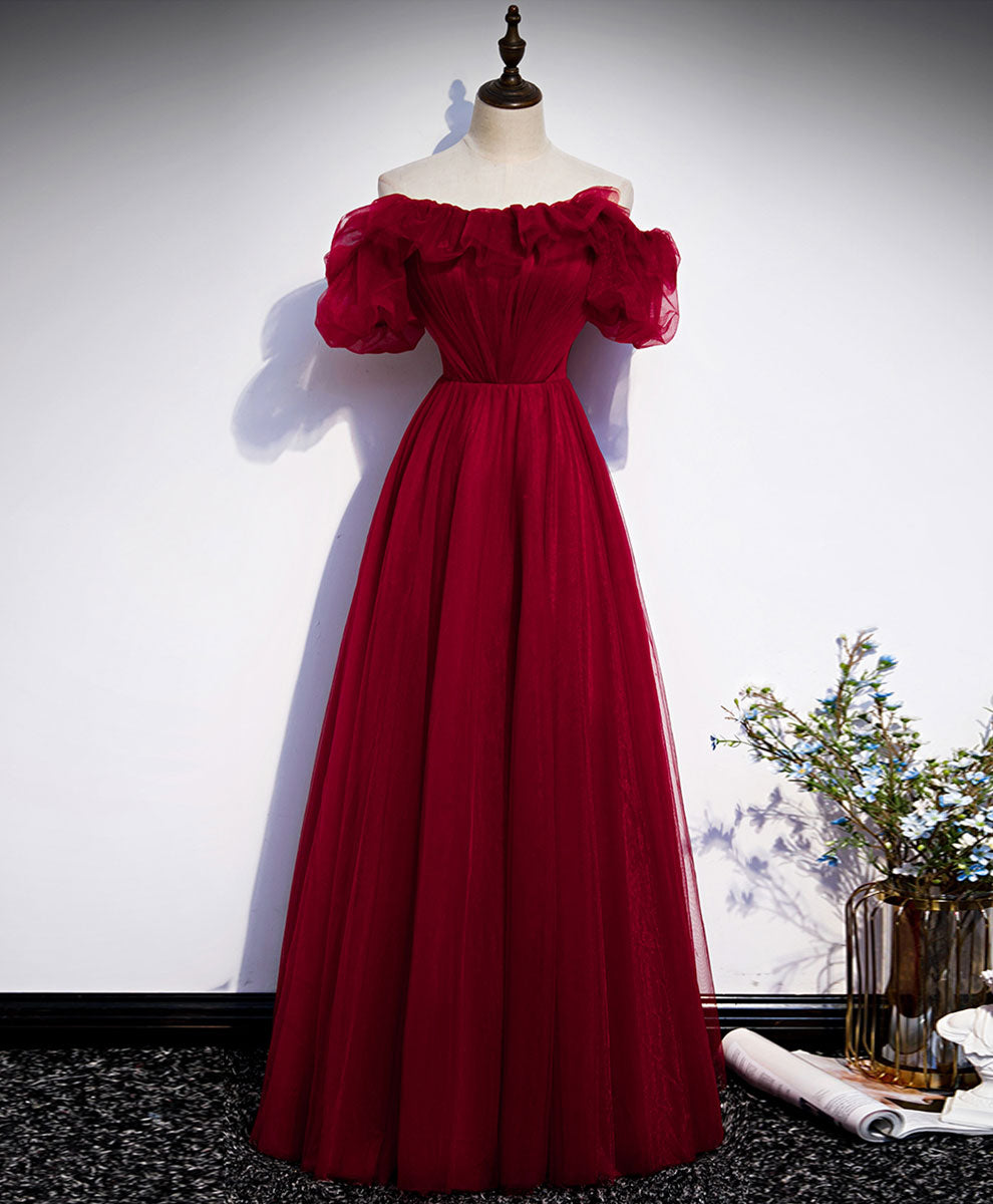 Simple A line Burgundy Long Prom Dress Outfits For Girls, Burgundy Wedding Party Dress