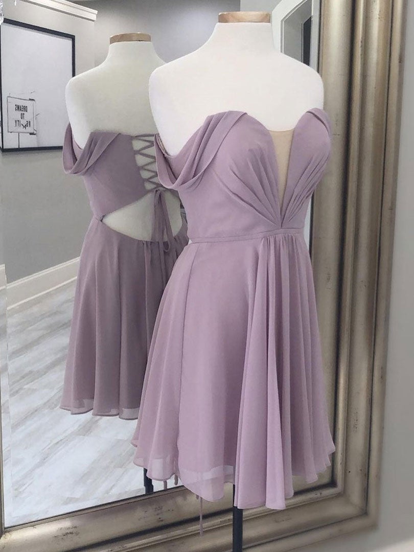 Simple A-line chiffon short prom Dress Outfits For Girls, chiffon bridesmaid dress