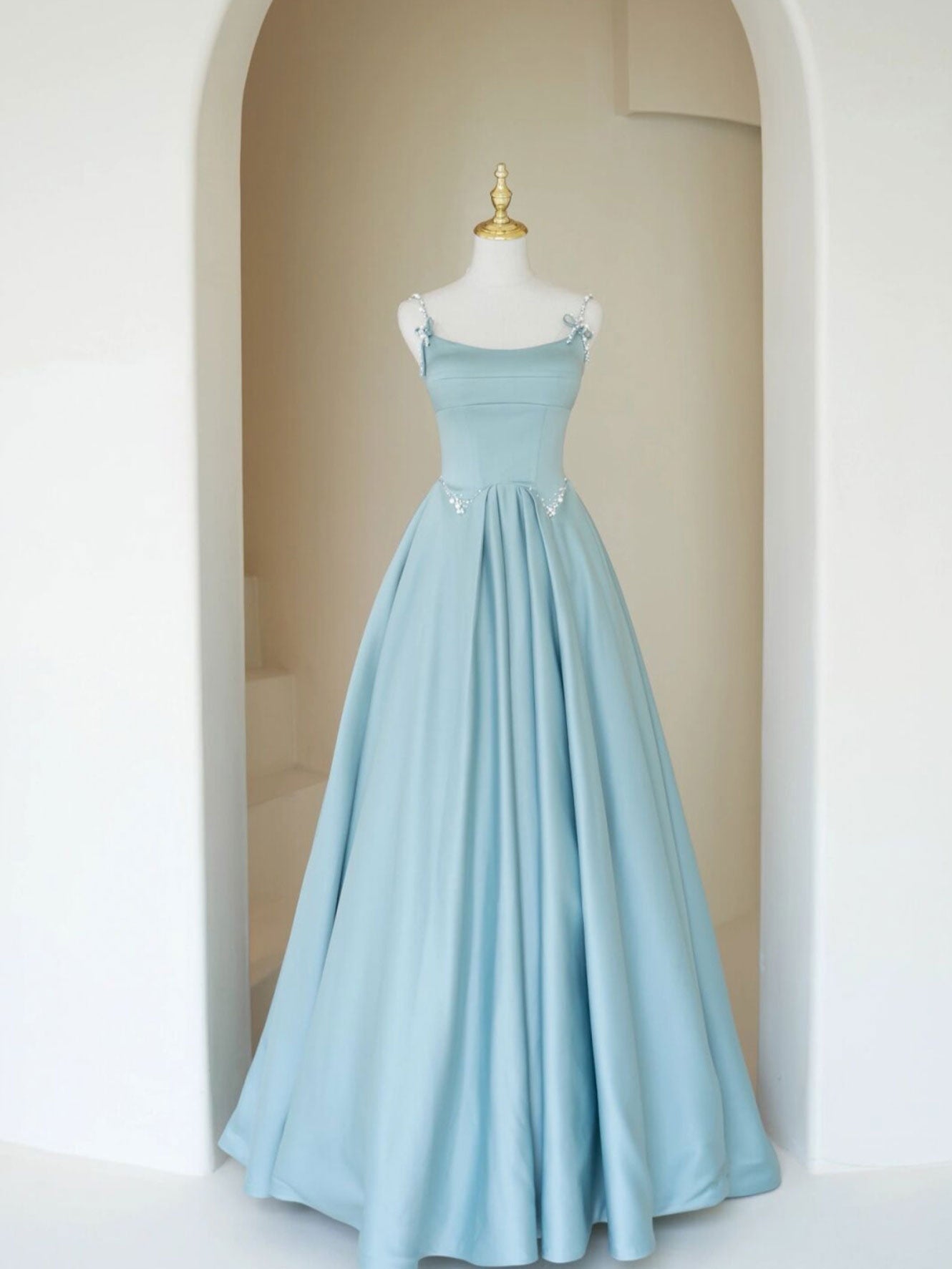 Simple A Line Satin Long Prom Dress Outfits For Girls, Blue Long Bridesmaid Dress