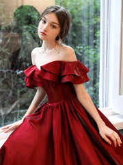 Simple A line Satin Long Prom Dress Outfits For Girls, Burgundy Bridesmaid Dresses
