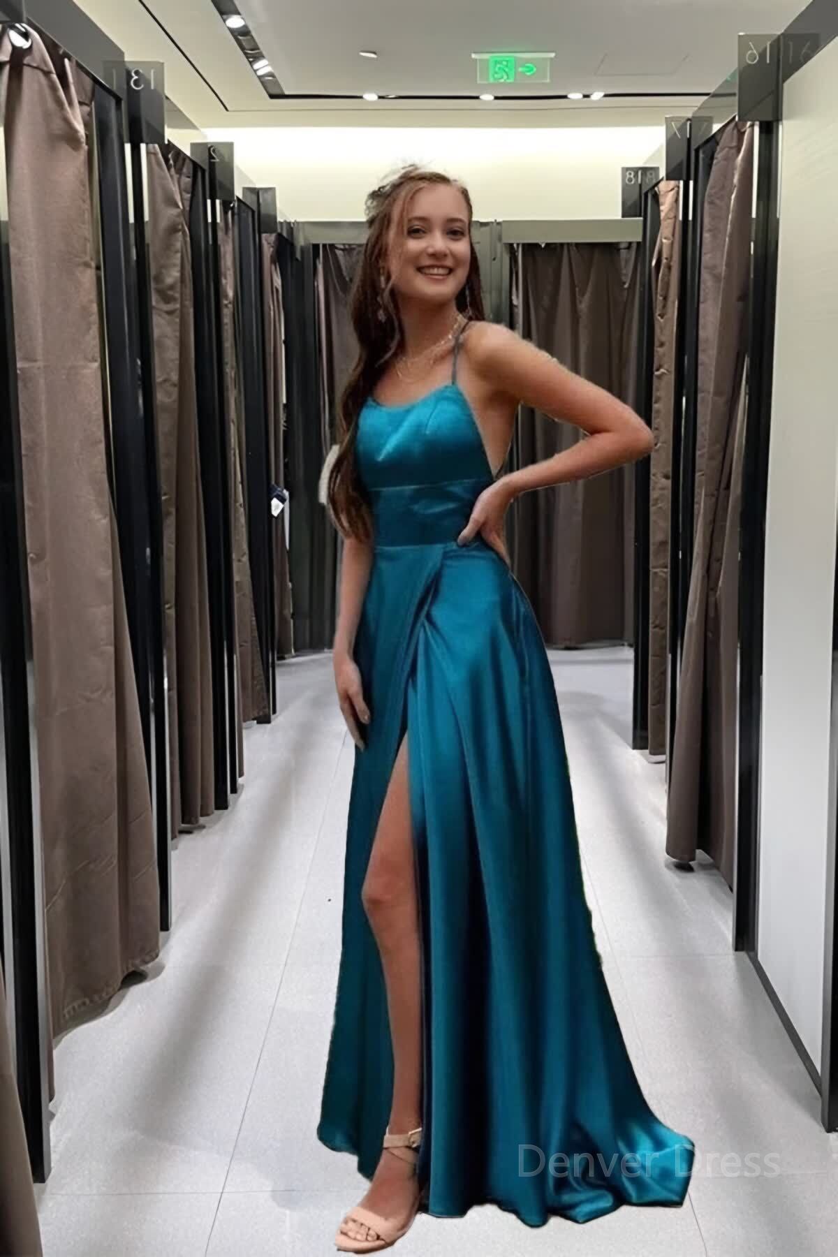 Simple A-Line Stunning Long Prom Dresses, Blue Formal Evening Gowns With Slit Secondary image
