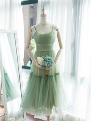 Simple Aline Tulle Green Short Prom Dress Outfits For Girls, Tulle Green Homecoming Dress