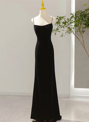 Simple Black Low Back Long Prom Dress Outfits For Girls, Black Floor Length Party Dress