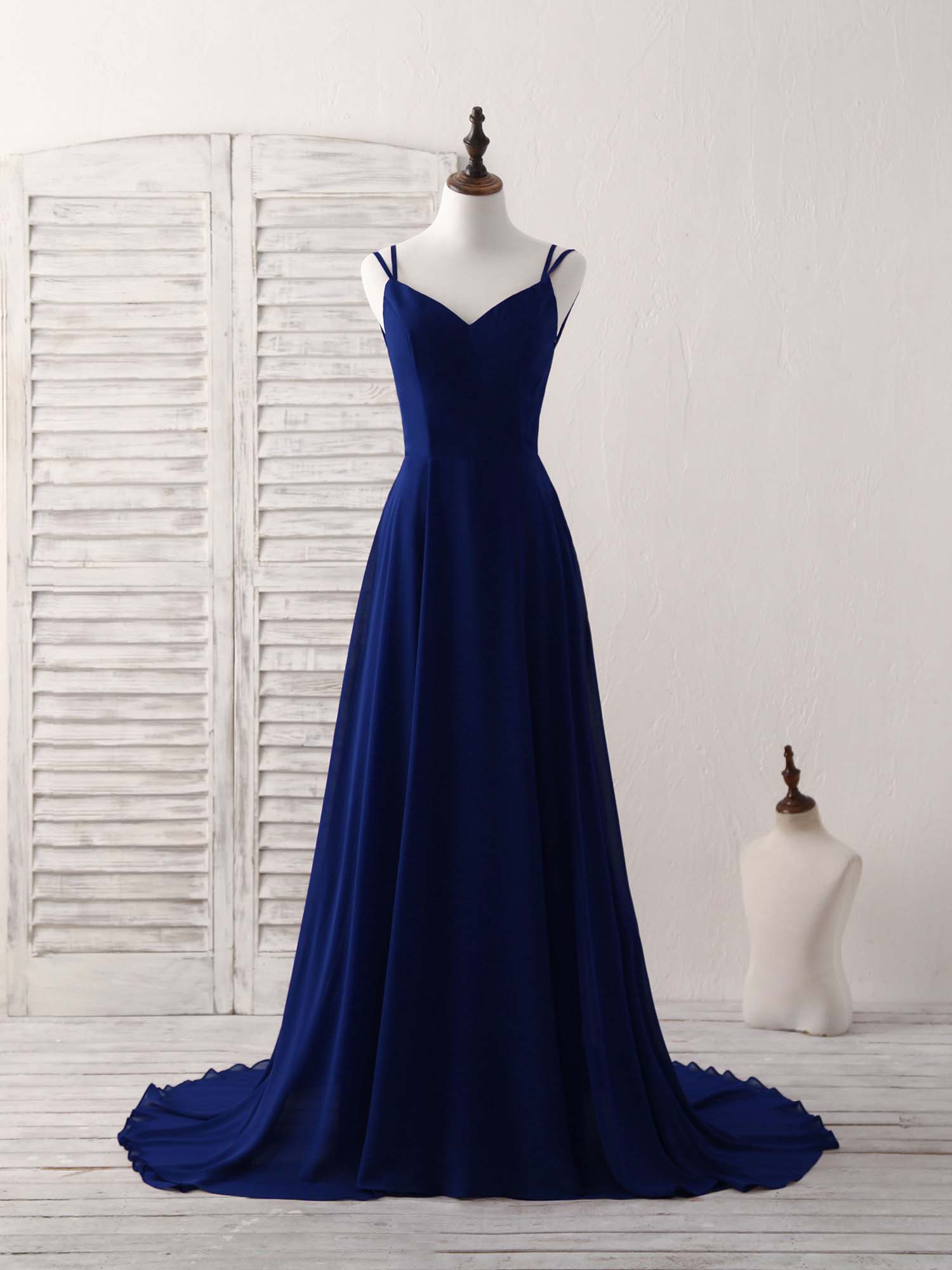 Simple Blue Chiffon Long Prom Dress Outfits For Women Backless Blue Evening Dress