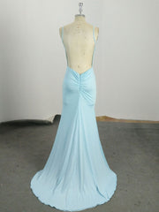 Simple Blue Mermaid Long Prom Dress Outfits For Girls, Blue Evening Dress