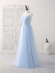 Simple Blue Tulle Long Prom Dress Outfits For Women Blue Bridesmaid Dress