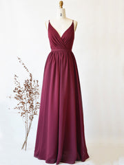 Simple burgundy chiffon lace long prom Dresses For Black girls For Women, cheap women formal evening dress