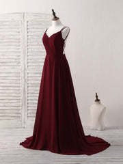 Simple Burgundy Chiffon Long Prom Dress Outfits For Women Backless Evening Dress