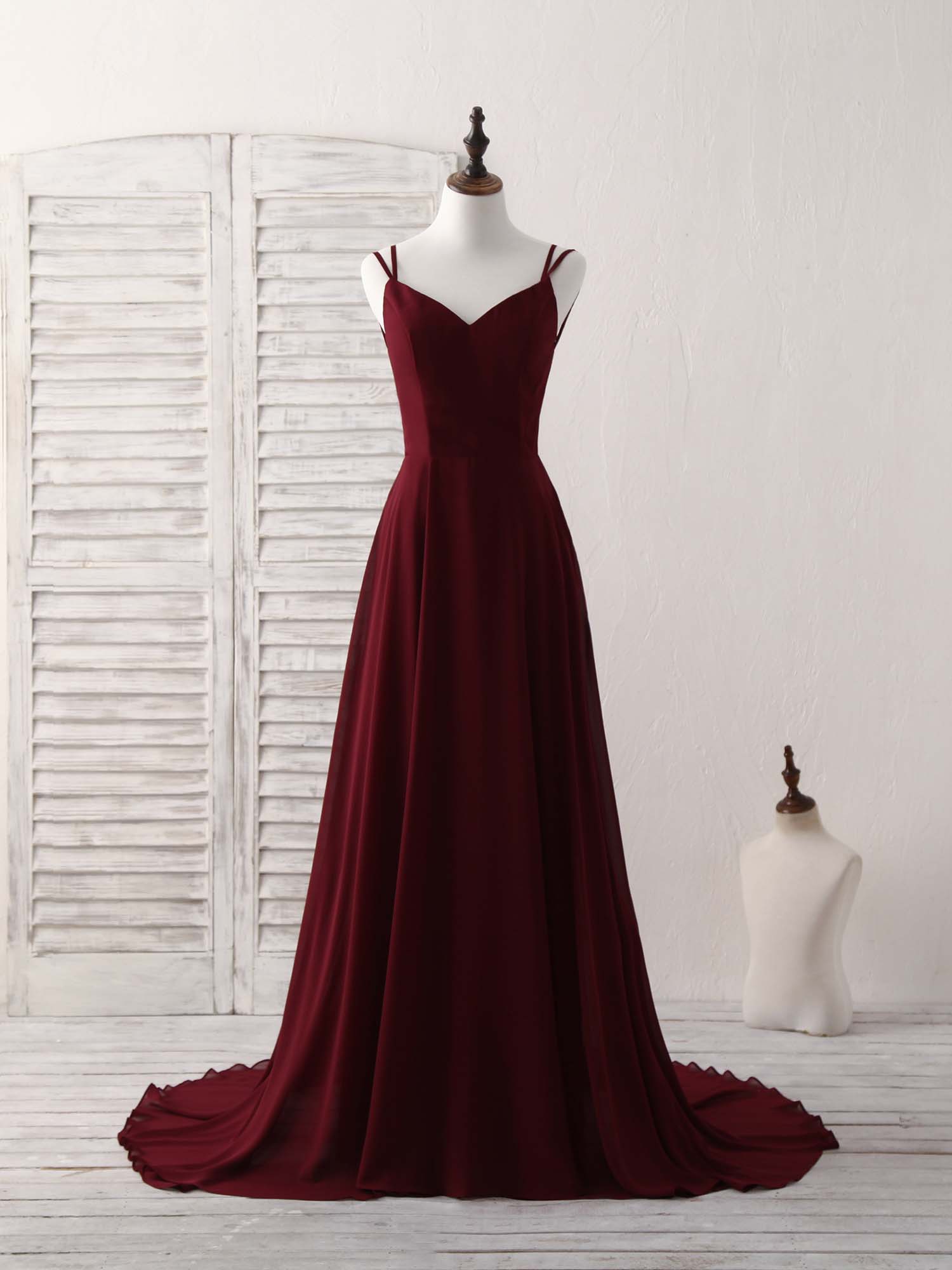 Simple Burgundy Chiffon Long Prom Dress Outfits For Women Backless Evening Dress
