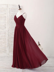 Simple Burgundy Chiffon Long Prom Dress Outfits For Girls, Burgundy Evening Dress