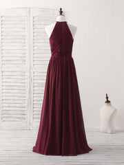 Simple Burgundy Chiffon Long Prom Dress Outfits For Girls, Burgundy Evening Dress